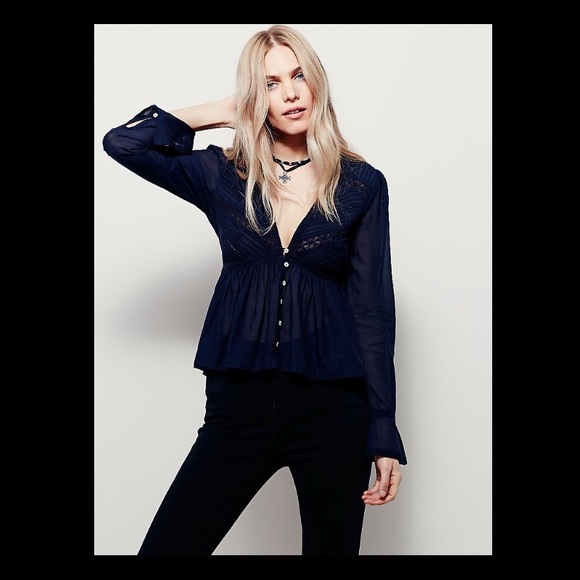 Free People: You Got Me Baby Doll Navy Top