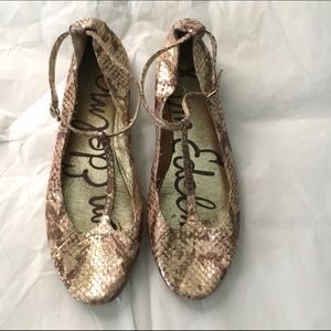 Sam Edelman golden tan snake print leather flats 8