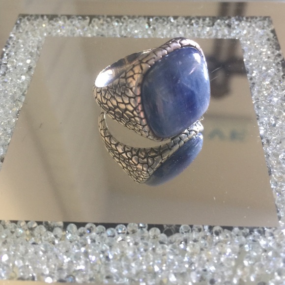 Blue star sapphire stone silver men's ring