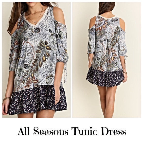 Boho Paisley Cold Shoulder Tunic Dress Medium - Picture 3 of 3