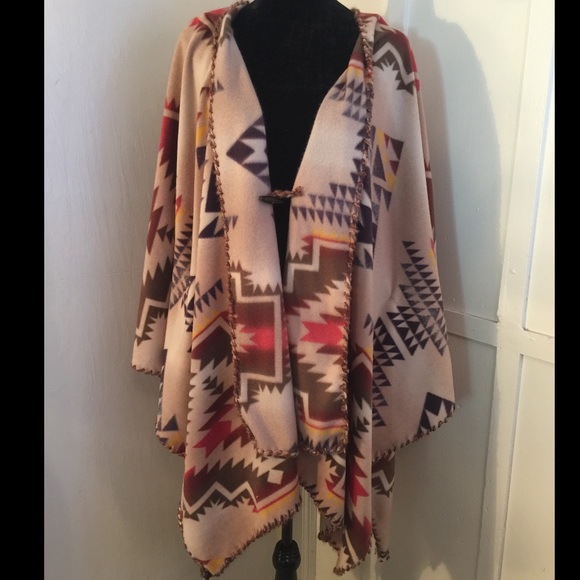 Tribal Fleece Open Poncho