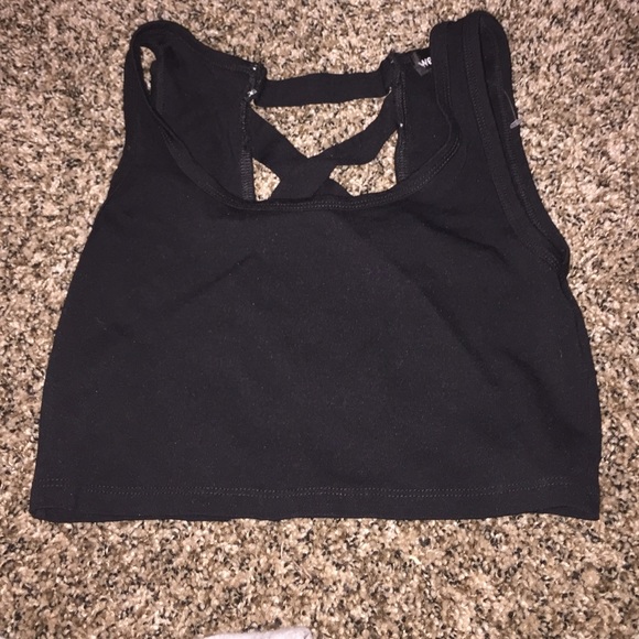 Black Crossed Backed Crop Top Tank Top