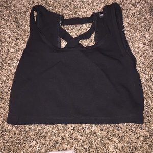 Black Crossed Backed Crop Top Tank Top