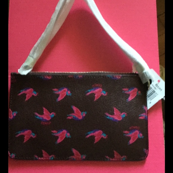 HP🎉COACH WRISTLET “HAPPY BIRD" PRINTED COATED CANVAS. silver, burgundy oxblood - Picture 3 of 7