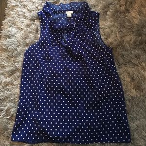 JCREW Polka-Dot Satin Tank with Tie Collar