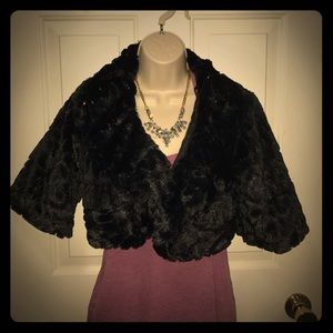Black faux fur cropped jacket with sequins