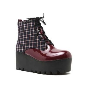 Qupid Burgundy Plaid Platform Boots