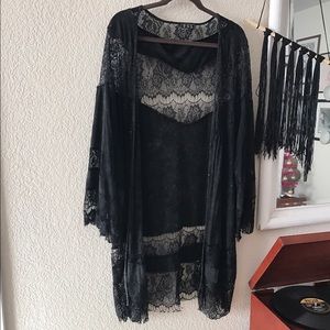 Laced black long kimono by POL clothing