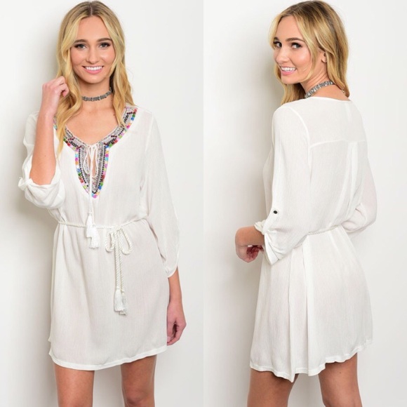 White Embellished Swim Cover-Up