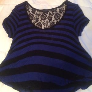 Guess blue and black striped cropped shirt