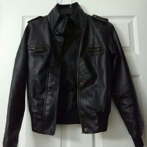 Black Leather Jacket with Gold Accents