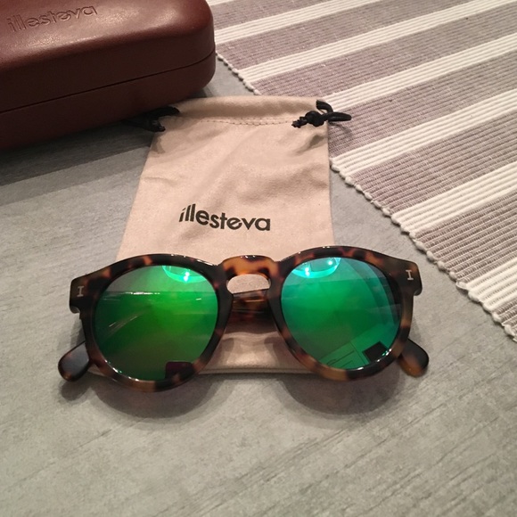 Illesteva tortoise and green Leonard sunglasses.