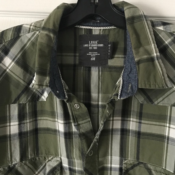 H&M Green Plaid Short Sleeve Button Down - Picture 3 of 3