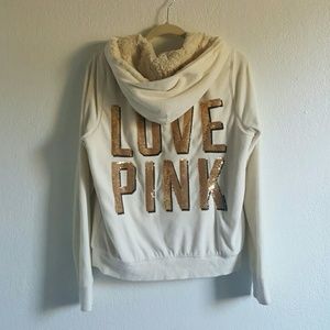 PINK Sequin Velour Fur Hoodie