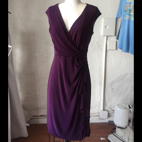 Plum v-neck matte jersey cocktail dress