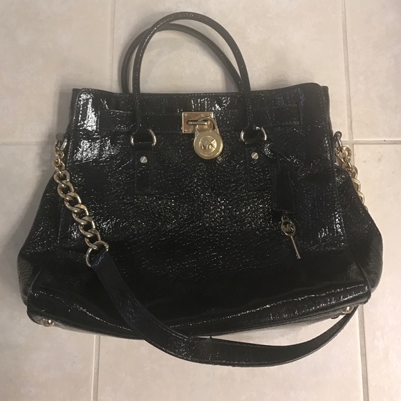 Michael Kors large Hamilton black patent crocodile