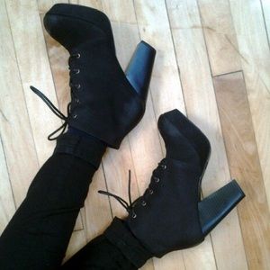 chunky heeled lace up booties