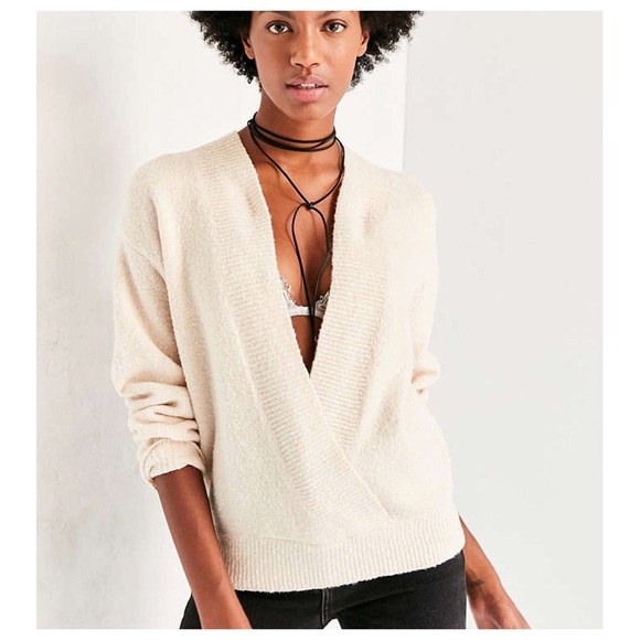 Urban Outfitters cozy surplice sweater in cream