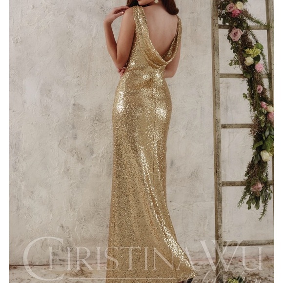 Gold floor length sequin gown/bridesmaid dress