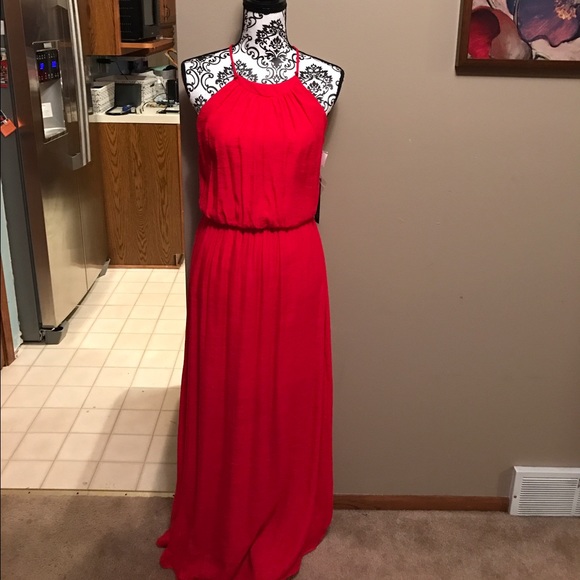 Orange flowy dress.