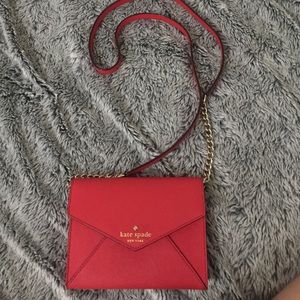 Kate Spade coral red envelope on detachable chain