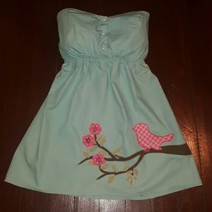 Judith March strapless turquoise dress w pearls