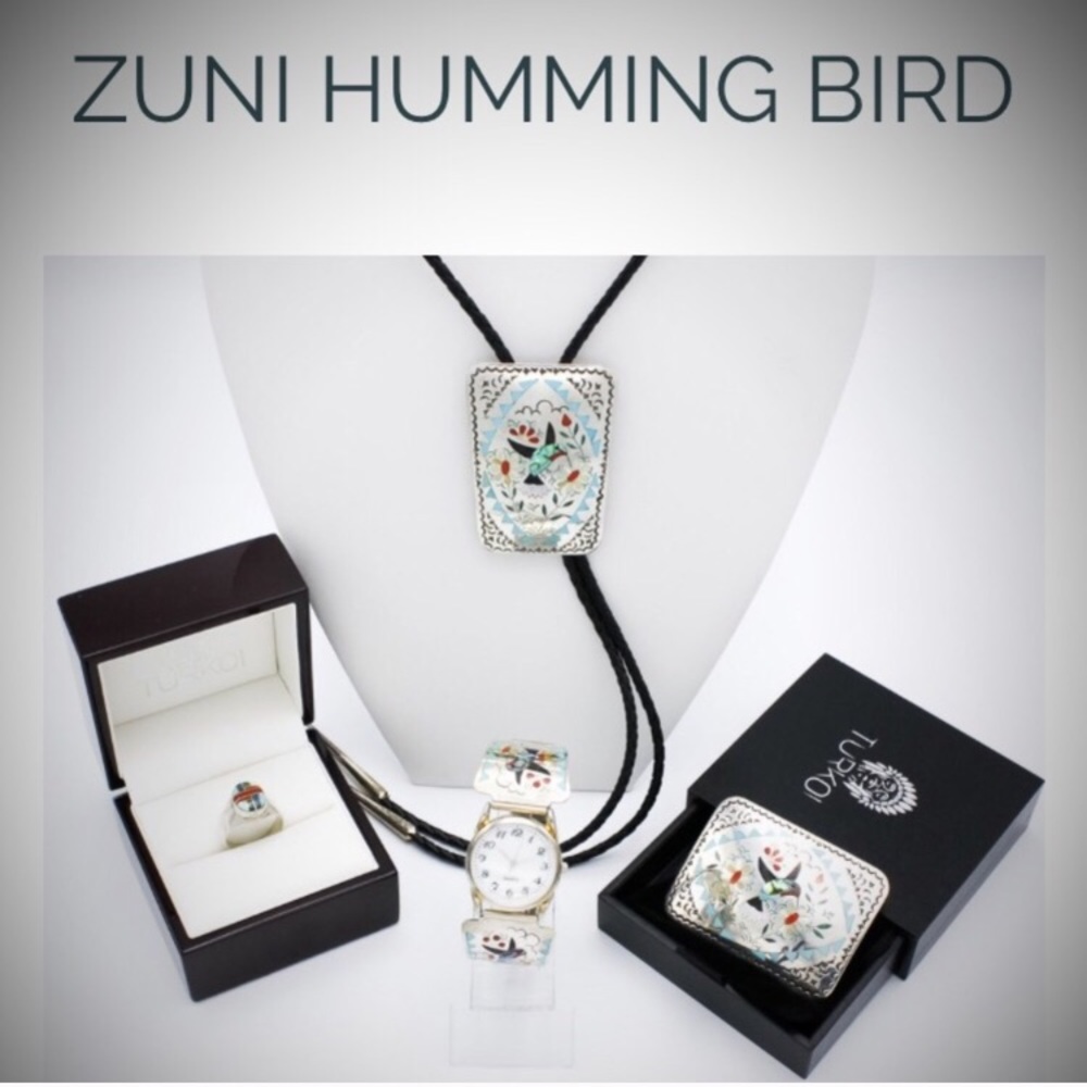 Zuni Inlaid Humming Bird Sterling Set