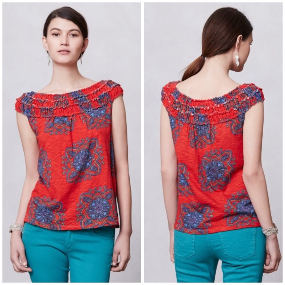 Meadow Rue Red Paisley Cap Sleeve Top