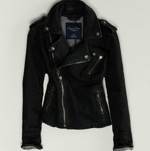 American Eagle Distressed Denim Moto Jacket