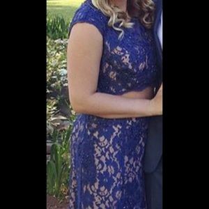 Navy lace prom dress