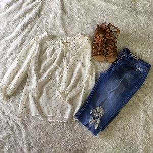 White and gold polka dot blouse