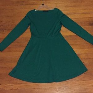 Green Long Sleeve Fit and Flare Dress