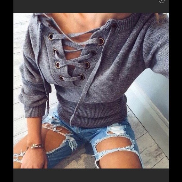 Lace up grey sweater