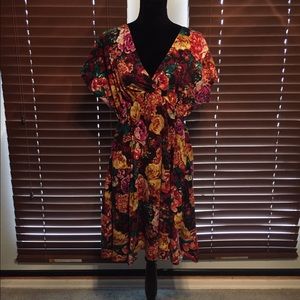 V Neck Floral Skater Dress