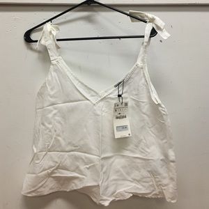 Zara white linen v neck sleeveless blouse