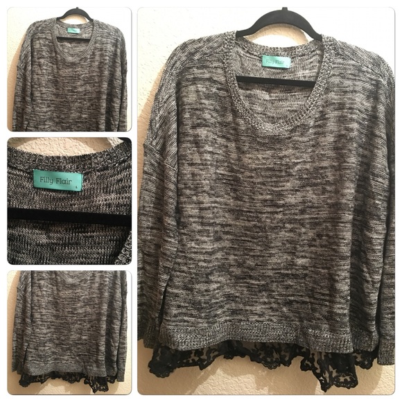 Filly Flair sweater. New w/o tags.  Lace accent. L