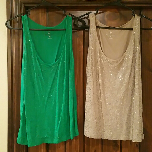 New York & Company sequins tanks green & tan LOT