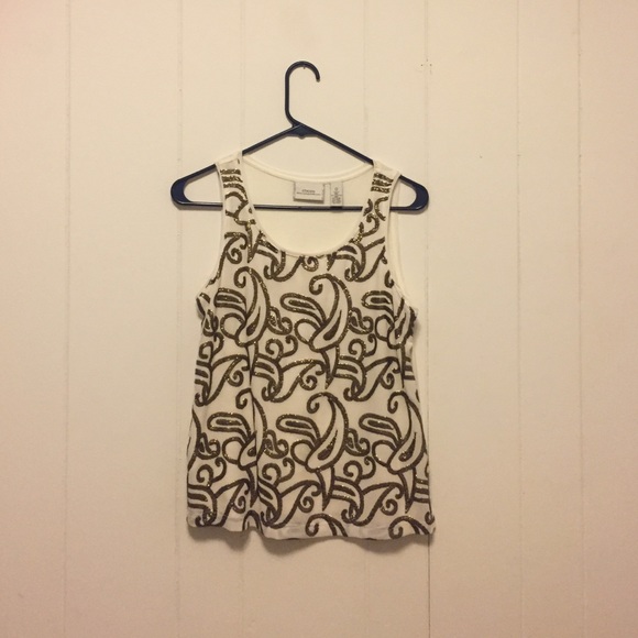 White tank with gold sequined pattern!