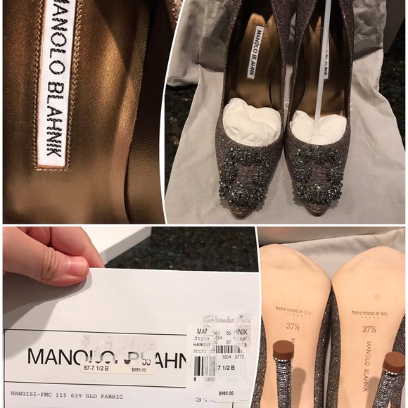 🚫SOLD🚫Manolo Blahnik HANGISI Gold jeweled heels - Picture 3 of 4