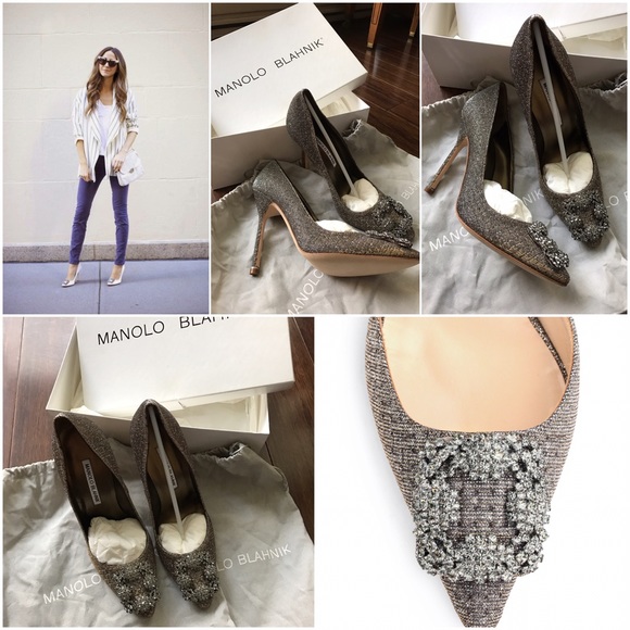 🚫SOLD🚫Manolo Blahnik HANGISI Gold jeweled heels - Picture 2 of 4