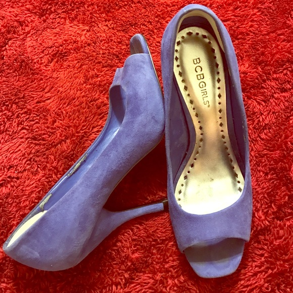 Blue suede heels
