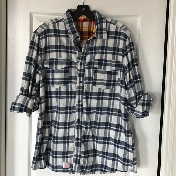 PUMA Distressed Plaid Button Down Shirt