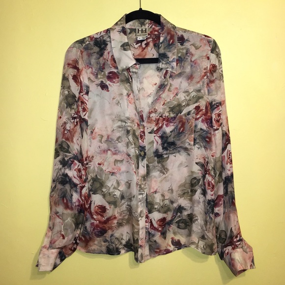 100% Silk. Flowery button up