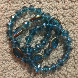 Trio Of Teal Blue Glass Bead Bracelets