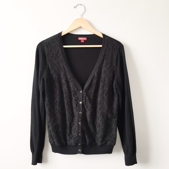 Black Cardigan with Lace Overlay