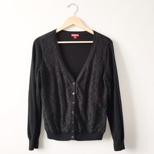 Black Cardigan with Lace Overlay
