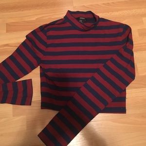 HIGH NECK STRIPED BLUE AND RED CROP TOP