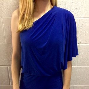 One shoulder royal blue mini dress