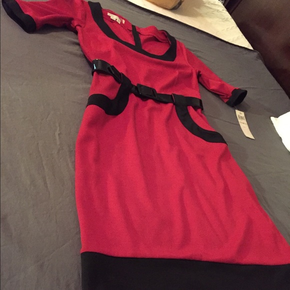 Women's Red & Black Belted Dress