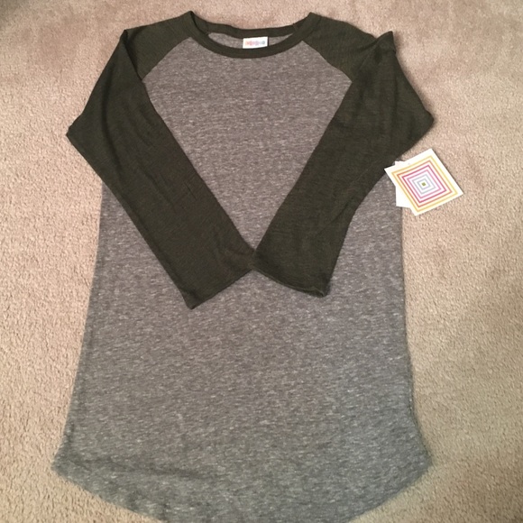LuLaRoe NWT XXS Grey Randy w Greenish/gold sleeves